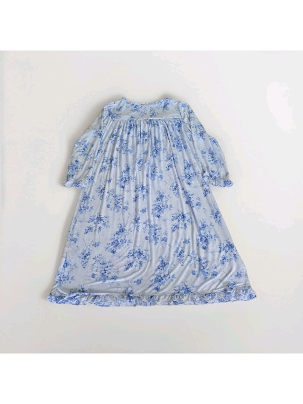 Eileen West Modal Nightgown M Blue Floral Lace Trim Ruffle Sleepwear Trad Wife - Picture 13 of 15